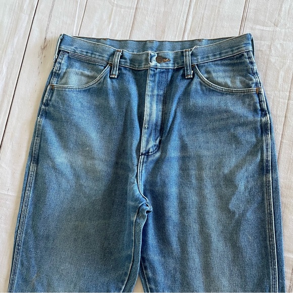 Wrangler 945DEN Jeans Mens 34x36 Blue Regular Fit Faded Whiskering Bootcut Flare - Picture 2 of 16
